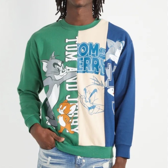 Tom and Jerry Colorblock Sweatshirt graphic Crewneck - Picture 1 of 8